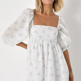 Lulus Always Charming White Floral Swiss Dot Babydoll Dress Photo 0