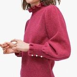 Kate Spade Pearl Button Cuff Ruffle Sweater Pink Size Small Photo 0