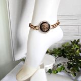 Glam Chunky Gold Cuban Chain Ankle Bracelet with Lion Face Medallion Photo 0