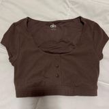 Alo Yoga Alo Brown Blissful Henley Bra Top Photo 0