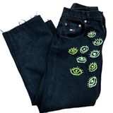 Tommy Hilfiger Baggy Black Mom Jeans Cropped SIZE 30 Rework Embroidered 3rd Eye Photo 0