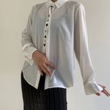 Vince Camuto White Sheer Statement Long Sleeved Button Up Photo 0
