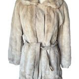LONDON LEATHERS Fur Suede Coat Womens Light Beige Belted Longline Collared Luxe Photo 0