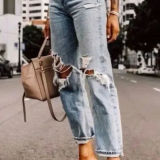 AGOLDE GOLDE 90's Mid Rise Loose Fit Cotton Ripped Leg Jeans Photo 0