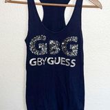 G by Guess  Navy Blue Racerback Glitter Logo Spell Out Tank Top Photo 0