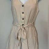 Pink Lily Ready To Roll Button Front Tie Waist Romper in Taupe Photo 0