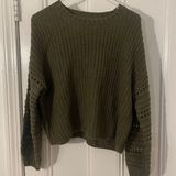 moon&madison Olive Green Weave Cropped Sweater Photo 0