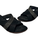 Onex Wedge Slip On Sandals Size 8 Black Rhinestone Strappy Lightweight Holiday Photo 0