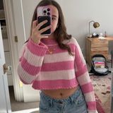 Edikted Pink striped Edicked sweater cropped Photo 0