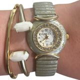 Gucci Vintage Antique Womenโs Silver Gold Watch with Crystal Accents New Battery Photo 0