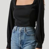 ASTR NWT  THE LABEL Square Neck Top BLACK Medium Photo 0