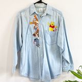 Disney The Store Vintage Embroidered Winnie the Pooh Chambray Button Down Photo 0