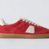 ZARA Red Suede & Leather Low-Top Sneakers – Size 38 (Fits US Women's 7.5) Photo 0