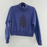 Free People Movement Good Times Embroidered Mock Neck Pullover Sweatshirt Blue Photo 0