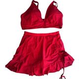 Blooming Jelly NWT  Red Bikini Set Top Large Bottom Medium Ruffle Skort Set Photo 0