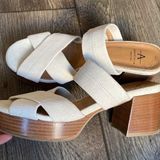 Aquatalia Summer Ivory Leather Criss Cross Slip on Block Heels Photo 0