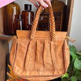 Braided Tan Embossed Leather Handbag Photo 0