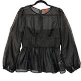 Chelsea and Violet Sheer Peplum Long Sleeve Blouse Large Polka Dot Texture Black Photo 0