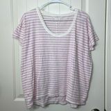 Lou & grey LOFT women’s purple white striped shirt sleeve tshirt top large Photo 0