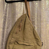 Free People Gretta Khaki Brown Canvas Sling Shoulder Bag Purse Flawed Photo 0