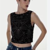 ZARA EMBROIDERED VELVET TOP - Black Photo 0