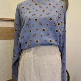 White Stag Cottage Blue Soft Sunflower Fall Printed Long Sleeve Turtleneck Shirt NEW Photo 0