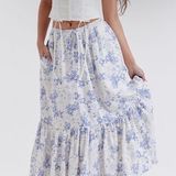 House Of CB Aitana Blue Print Midi Skirt Photo 0