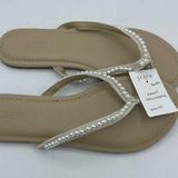 J.Crew  factory Pearl Easy Summer Flip-flops 7 White Tan Preppy Vacation READ Photo 0