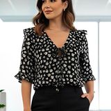 Topshop Womens Blouse Sz 4 Floral Ruffle Bohemian Boho Chic Office Work Career Photo 0