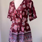 Trixxi Burgundy Floral Short Sleeve Romper Photo 0
