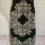 Adrianna Papell black & off white lace print sleeveless sheath dress Size 10 Photo 0