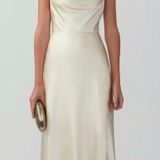 Fame and Partners Strappy Draped Gown in champagne Silk Photo 0