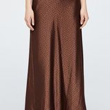 Abercrombie & Fitch NEW Brown Black Satin Polka Dot Maxi Skirt Womens Size XS Photo 0