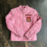 Marcia Collection Cafe Racer Pink Black Leather Women's Motorcycle Jacket Small Photo 0