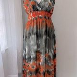 she's cool Vintage Y2K Orange & Gray Sleeveless Maxi Dress Photo 0