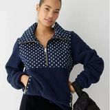J.Crew  Quilted Sherpa Pullover Jacket Navy Blue Size Small NEW Photo 0
