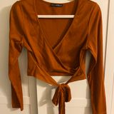 Zaful Burnt Rust Orange Long Sleeve Wrap Tie Crop Top Photo 0