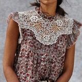 Anthropologie Othilia Malia Lace Floral Blouse Top Photo 0