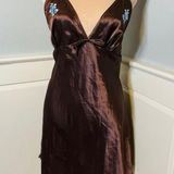 Vassarette Vintage 90's Y2k Brown Satin Embroidered Floral Slip Dress Large Photo 0