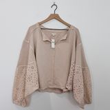 Anthropologie Pilcro Batwing Eyelet Sweatshirt NWT Tan Beige Size 2X Photo 0