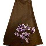 Old Navy Brand Brown A Line Long Skirt Hand Painted Purple White Flowers Size 6 Photo 0