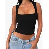 NEW Black Square Neck Crop Top Double Lined M Size M Photo 0