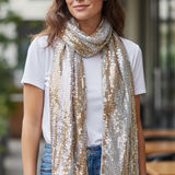 Chico's NEW Chico’s Mixed Metal Rays Gold & Silver Sequin Scarf One Size Photo 0