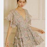 TALULAH Floral Tiered Ruffle Open Back Mini Dress S Photo 0