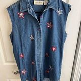 lemon grass Vintage  denim vest embroidered stars size small Photo 0