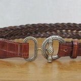 Vintage Ladies' Western Woven Leather Belt Small Brown Photo 0