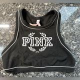 PINK - Victoria's Secret Victoria's Secret PINK Women’s Black Crew Neck Racerback Sports Bra Size Medium Photo 0