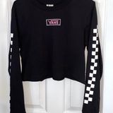 Vans Black Checkered Long Sleeve T Shirt With Decal On Back And Sleeves Photo 0