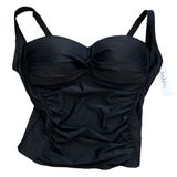 Nicole Miller NWT Plus Size Black Twisted Bandeau Tankini Top w/ Ruching | 3X Photo 0
