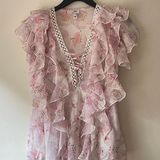 River Island Top Womens 6 Pink Floral Ruffle V-neck Feminine Romantic Dressy Photo 0